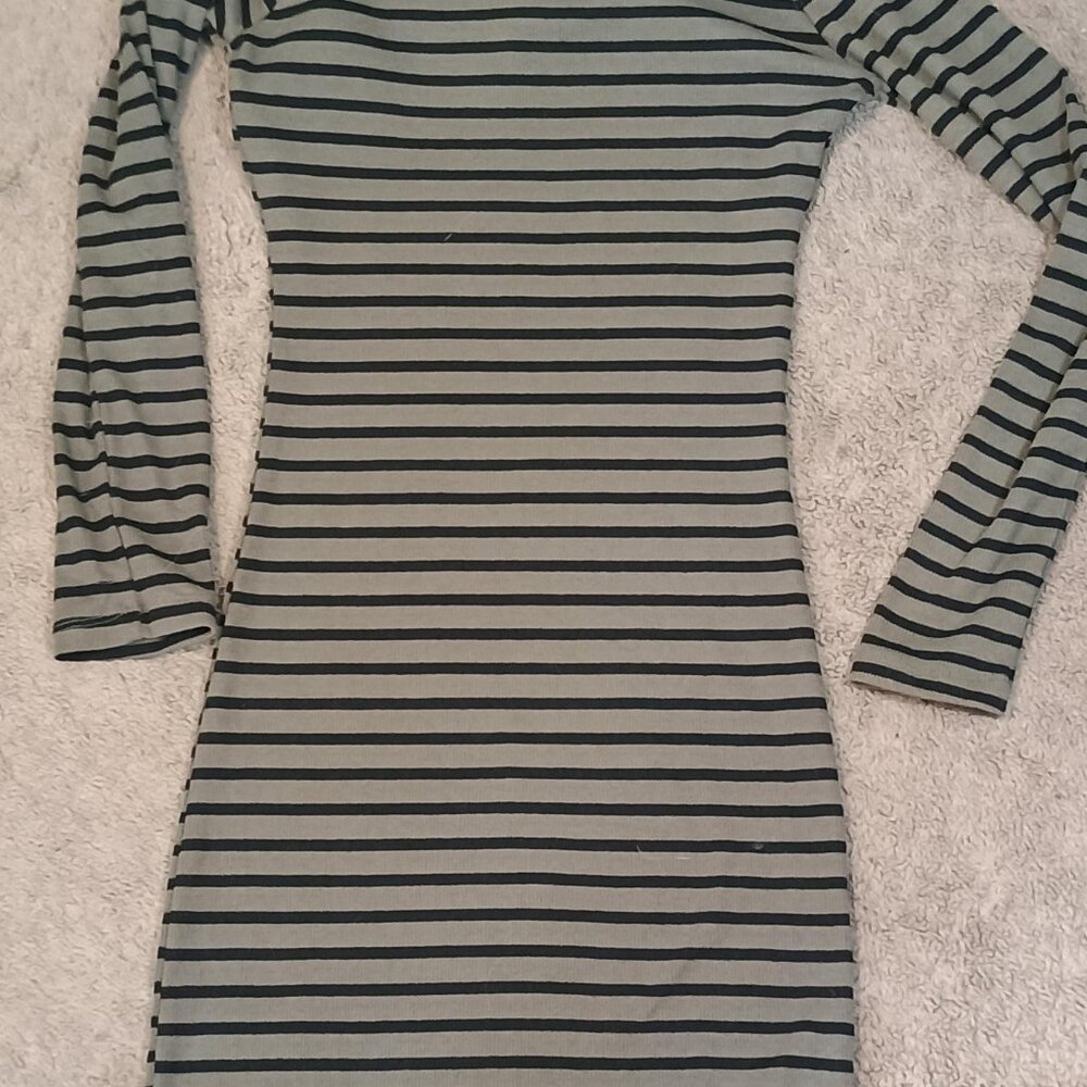 Poof! Apparel Dress Womens Small Olive Black Stripe Bodycon Surplice Crisscross - Picture 8 of 8